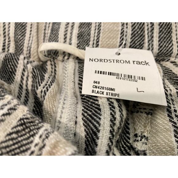 Caslon Cropped Linen Blend Raw Hem Pants Sz Large in Black/Khaki Stripe NWT - Picture 5 of 5